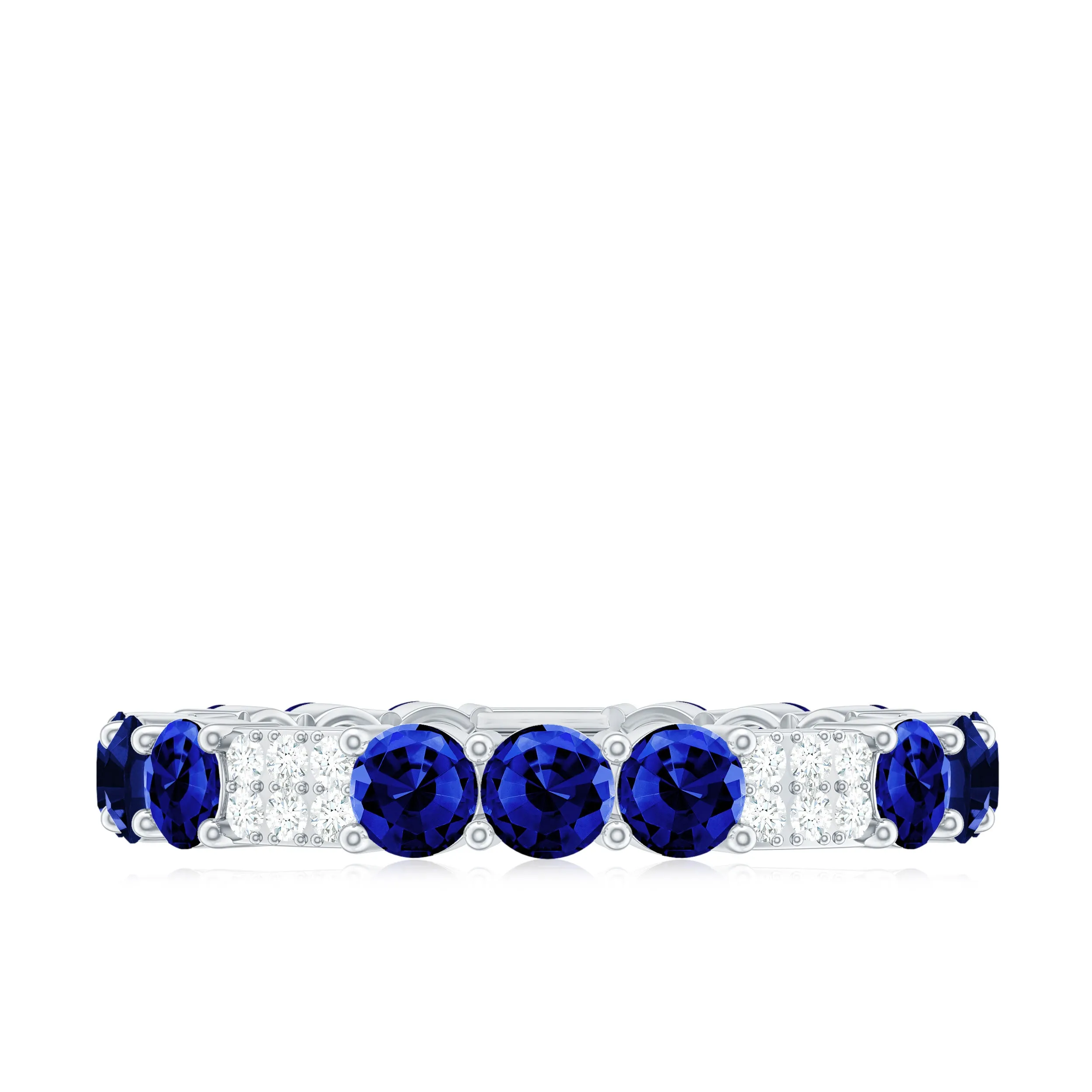 Created Blue Sapphire and Diamond Designer Eternity Band Ring