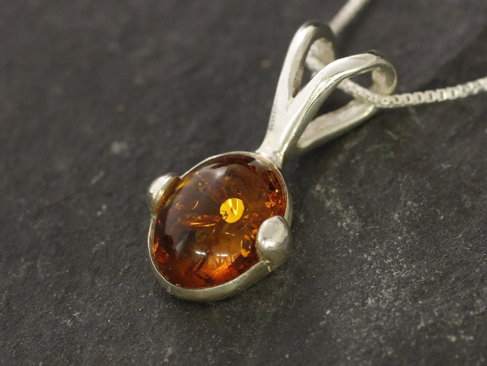 Dainty Amber Pendant - Natural Amber Necklace, Yellow Amber Pendant