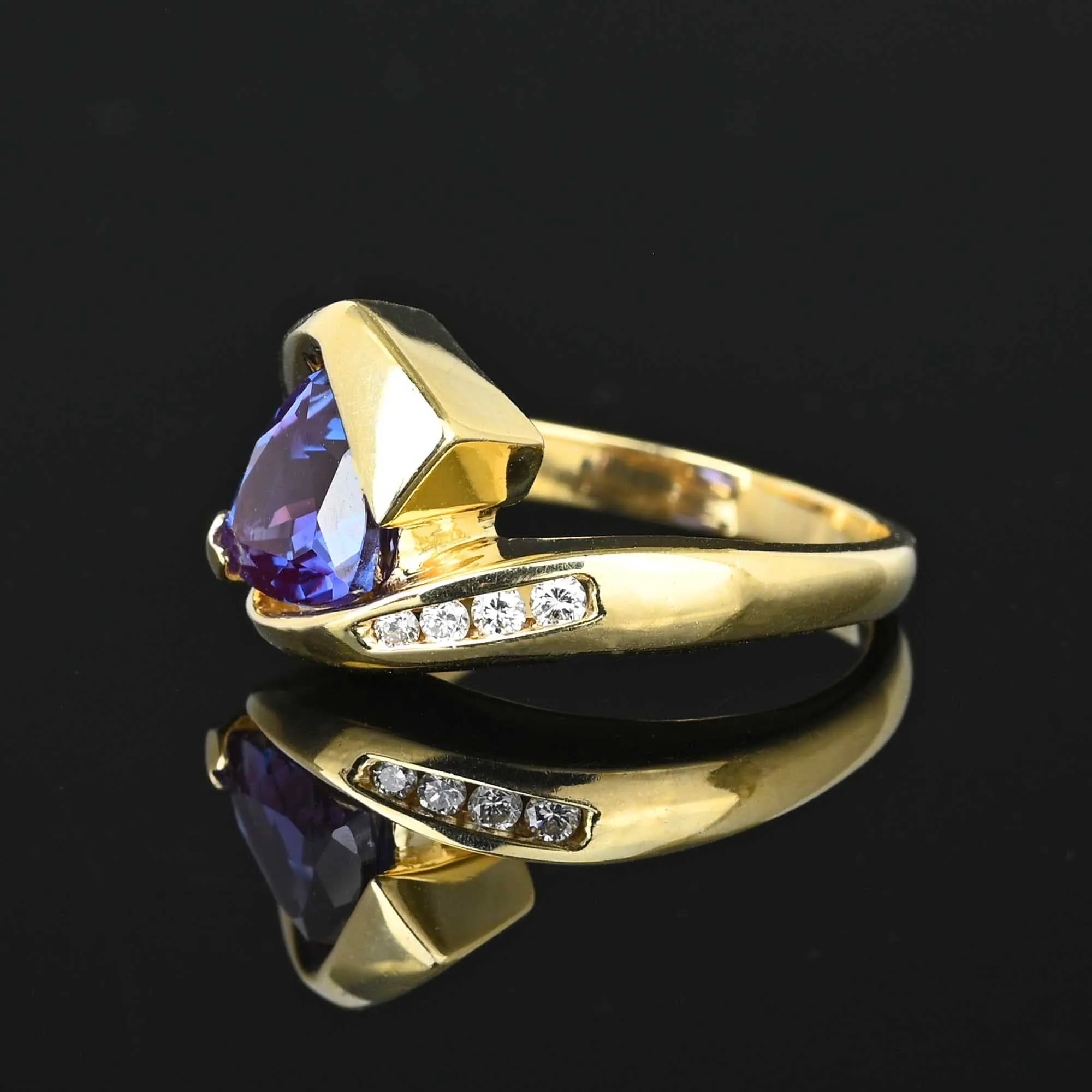 Diamond Trillion Cut Alexandrite Ring in 14K Gold