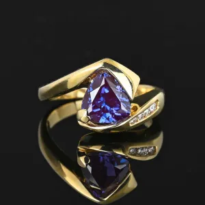 Diamond Trillion Cut Alexandrite Ring in 14K Gold