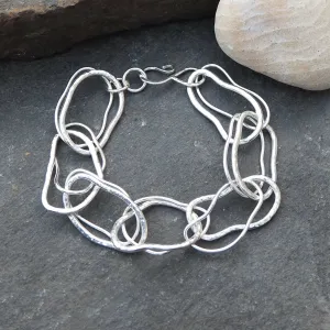 Double Link Argentium Silver Hallmarked Bracelet - Hammered Silver