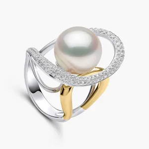 Duchess 18K Gold Pearl and Diamond Curve Ring