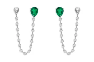 Earrings 18kt Gold Pear Emerald & Diamonds Double Stud