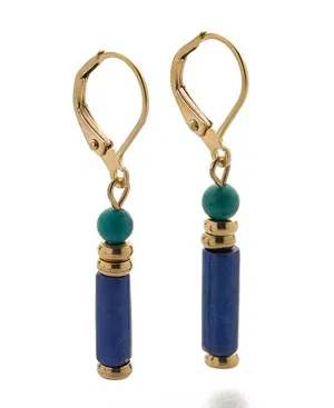 Egyptian Culture inspired Brass Earrings with Lapis and Reconstituted Turquoise