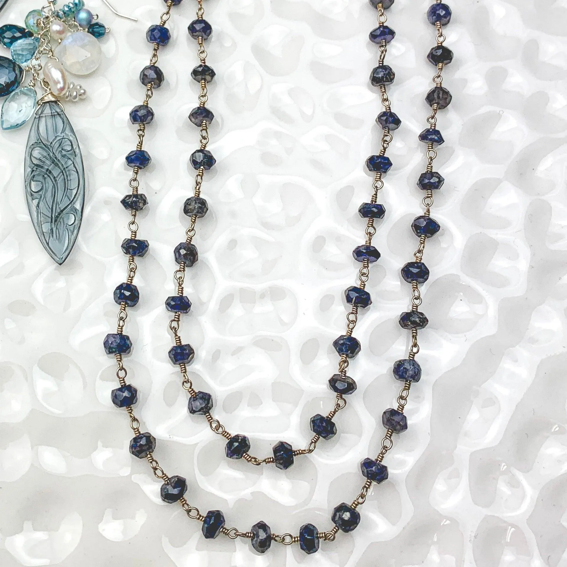 Elegant Long Iolite Rosary Layering Necklace 38"