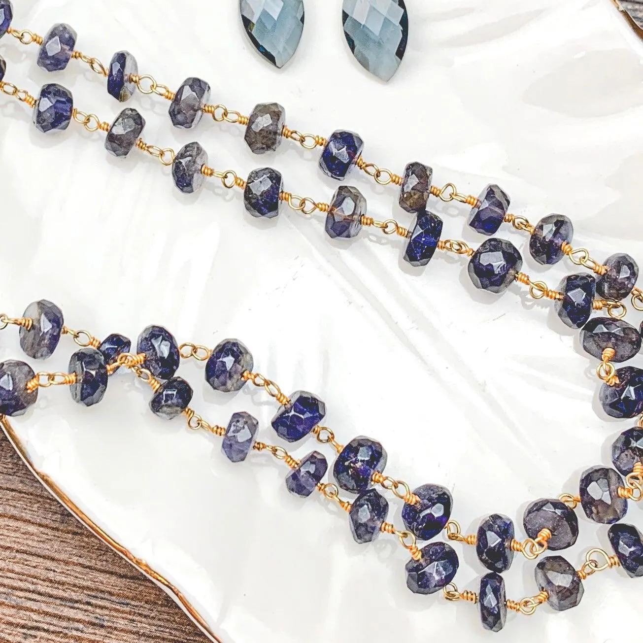 Elegant Long Iolite Rosary Layering Necklace 38"