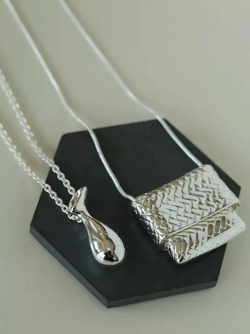 Elegant Water Bottle Vintage Woven Bag Long Necklace