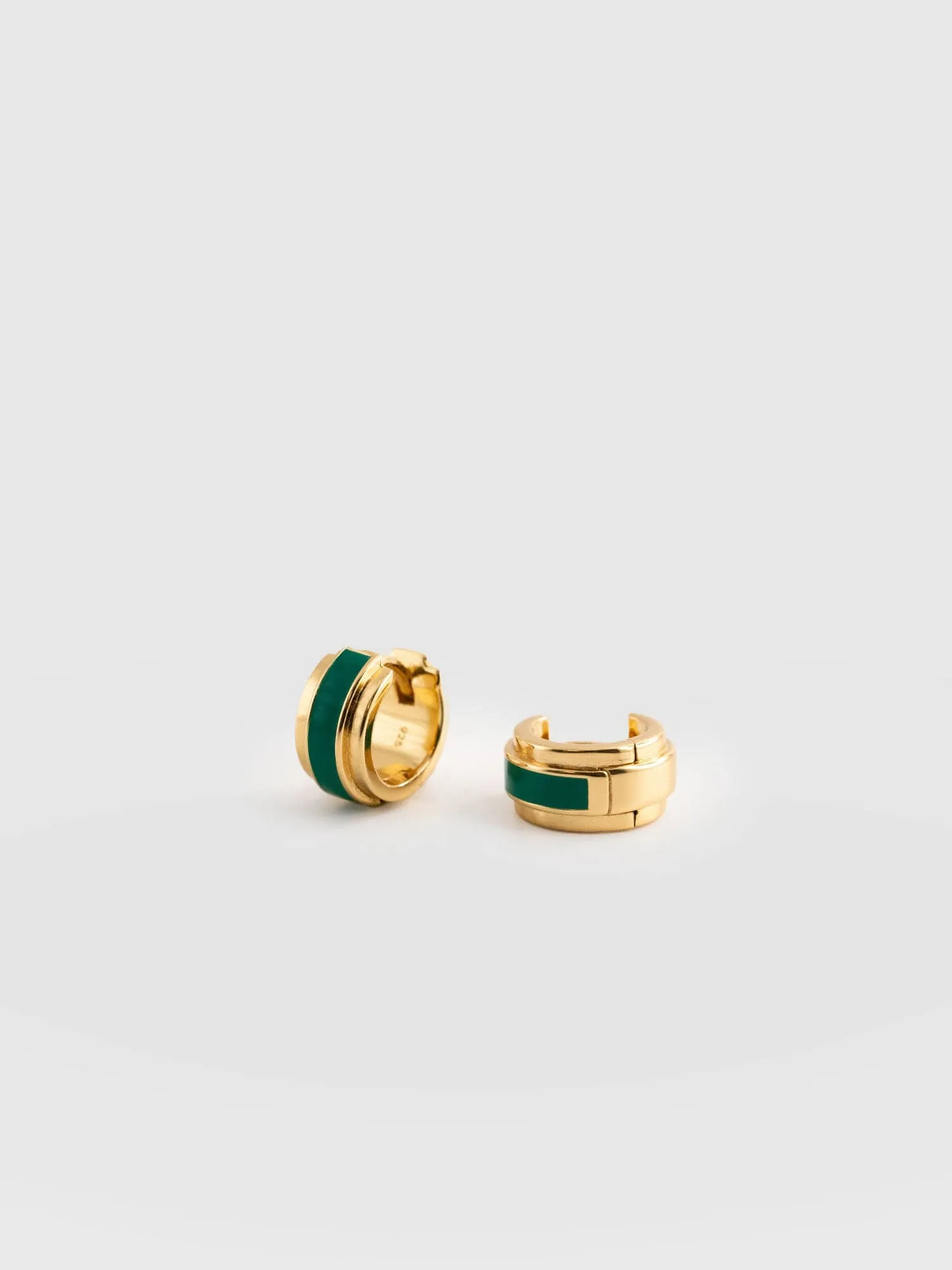 Enamel Stripe Huggie Earrings - Gold/Green