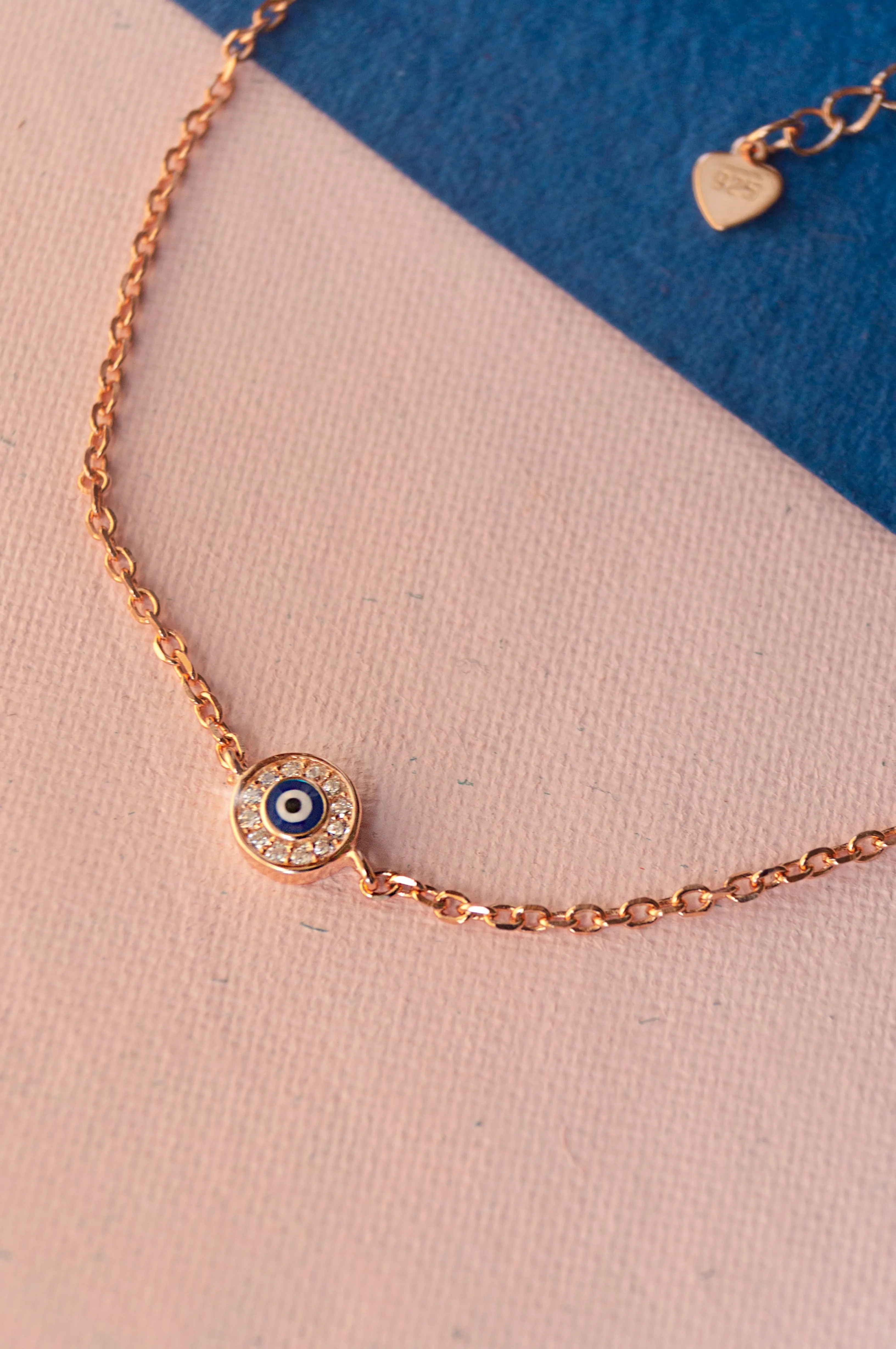 Evil Eye Round Hand-Painted Delicate Sterling Silver Chain Bracelet