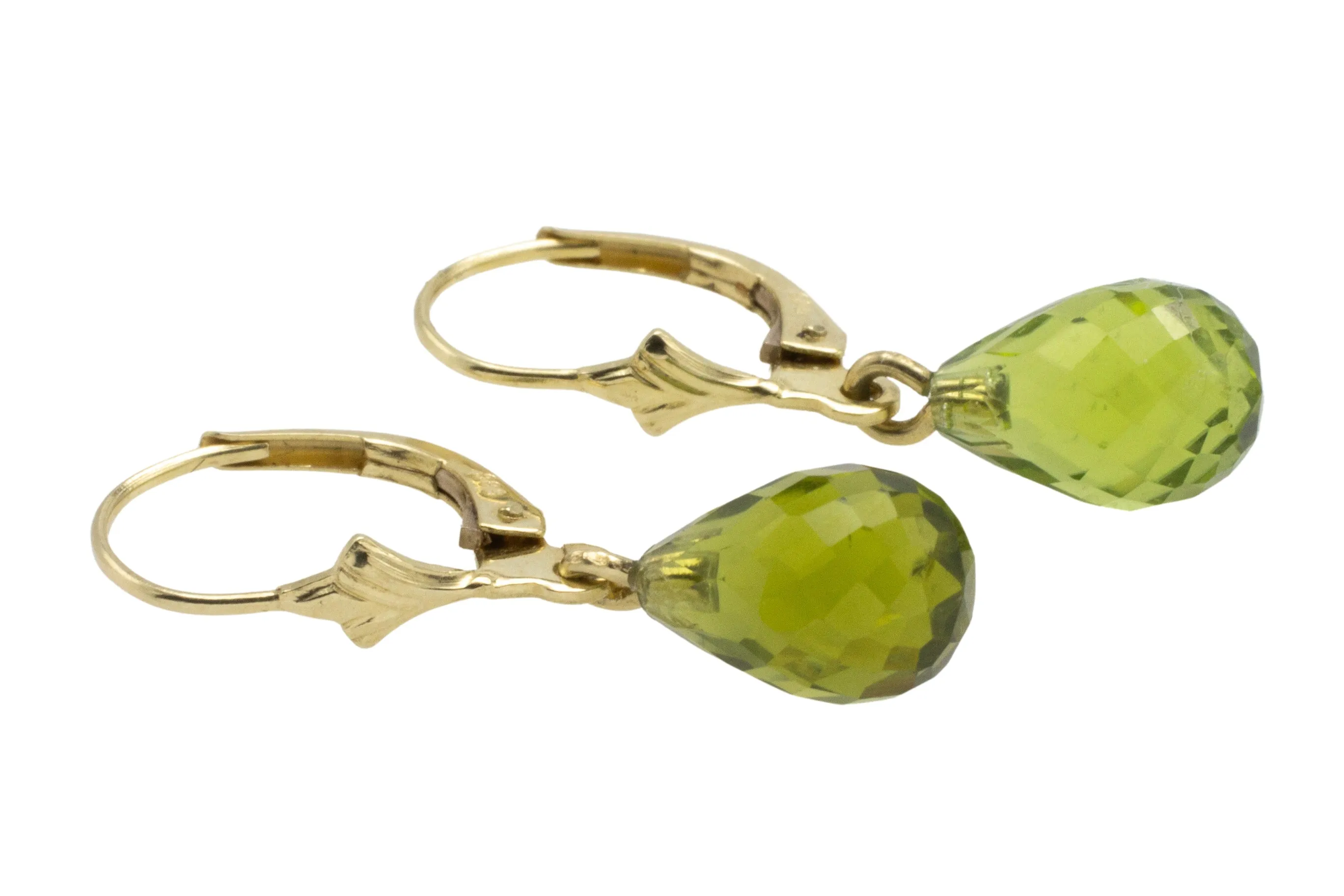 Faceted peridot earrings in 14 carat gold