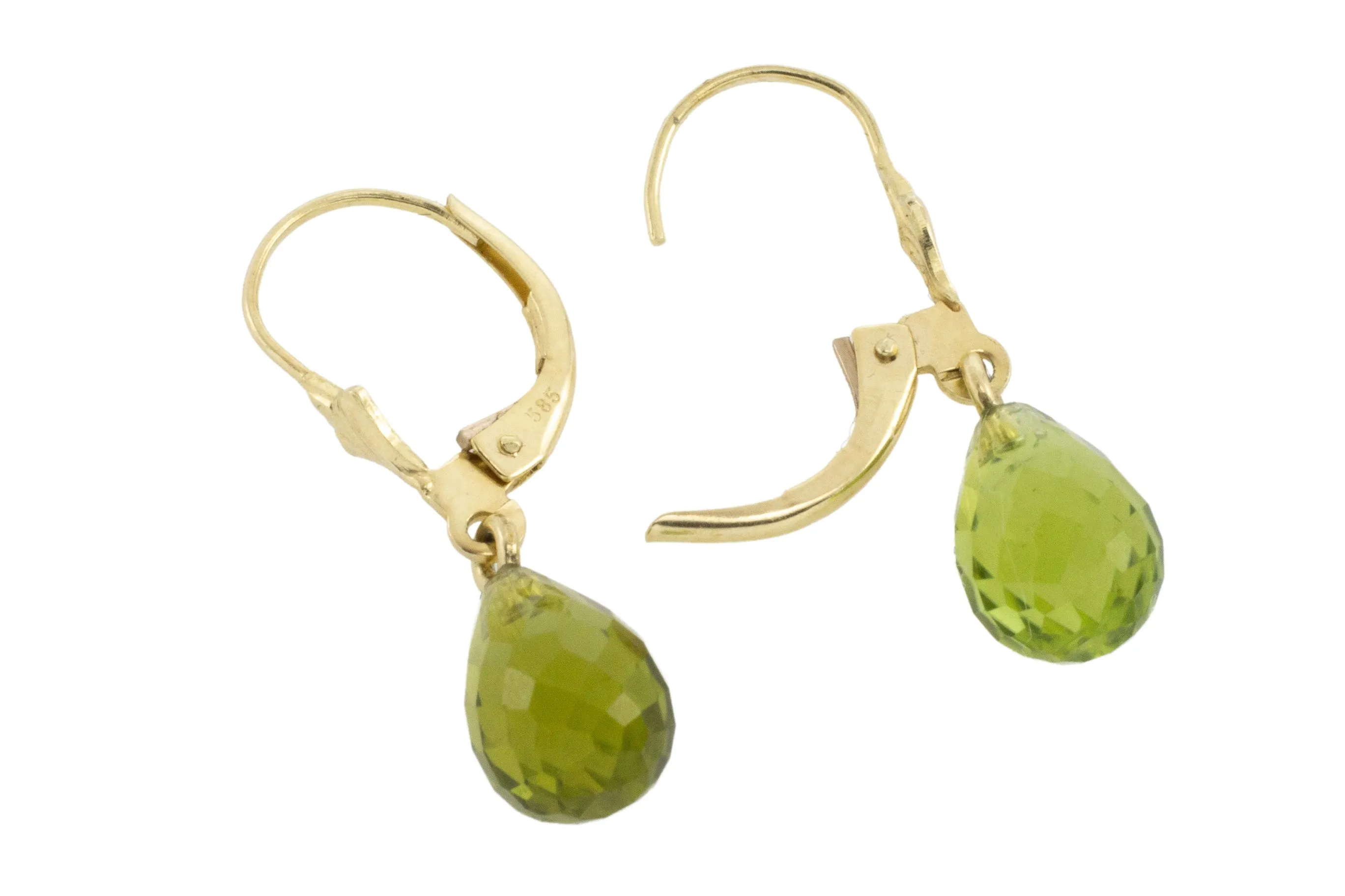 Faceted peridot earrings in 14 carat gold