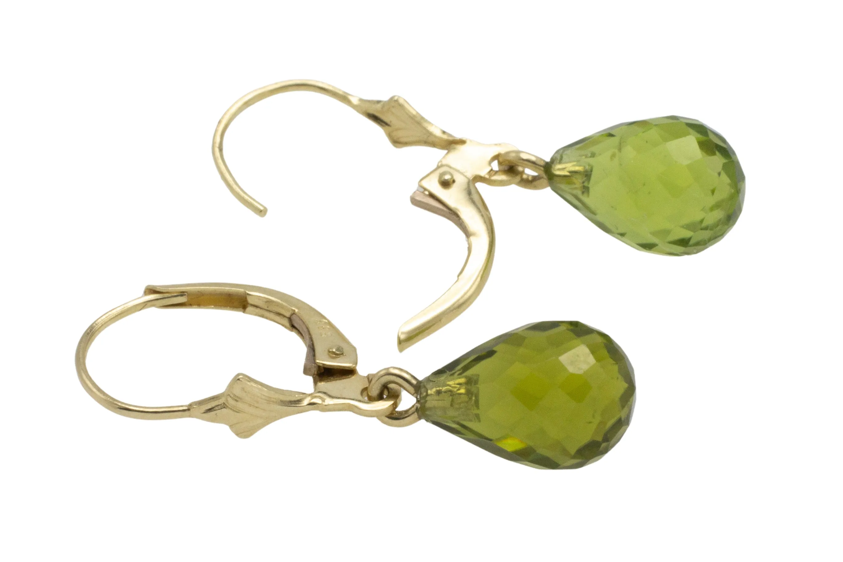 Faceted peridot earrings in 14 carat gold