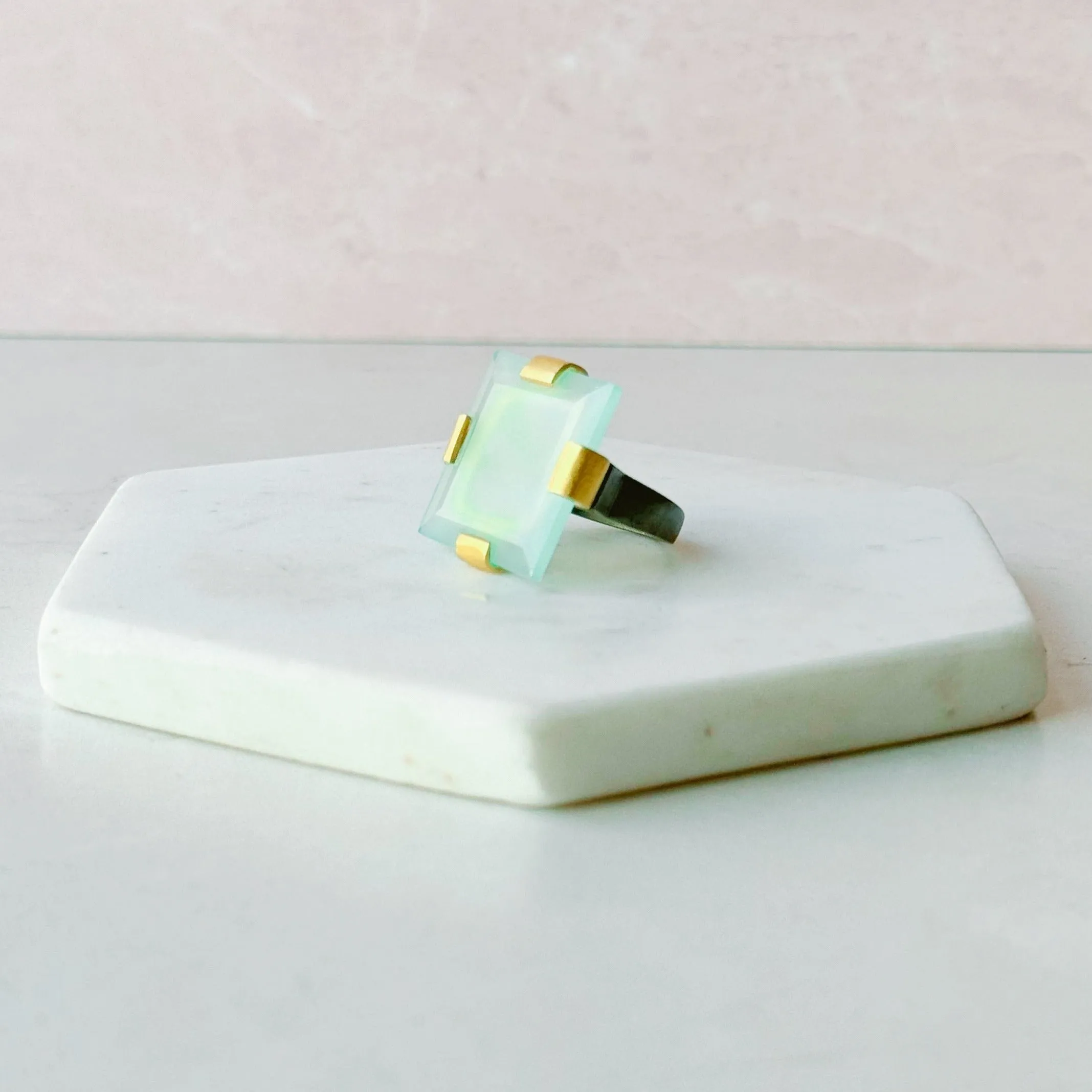 Faceted Square Blue Chalcedony Bold Ring