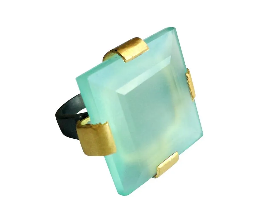 Faceted Square Blue Chalcedony Bold Ring