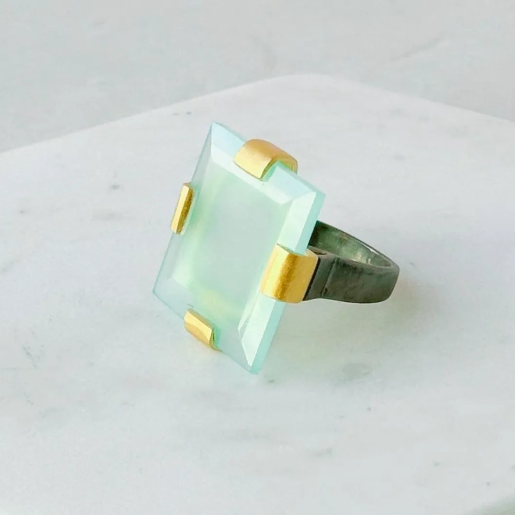 Faceted Square Blue Chalcedony Bold Ring