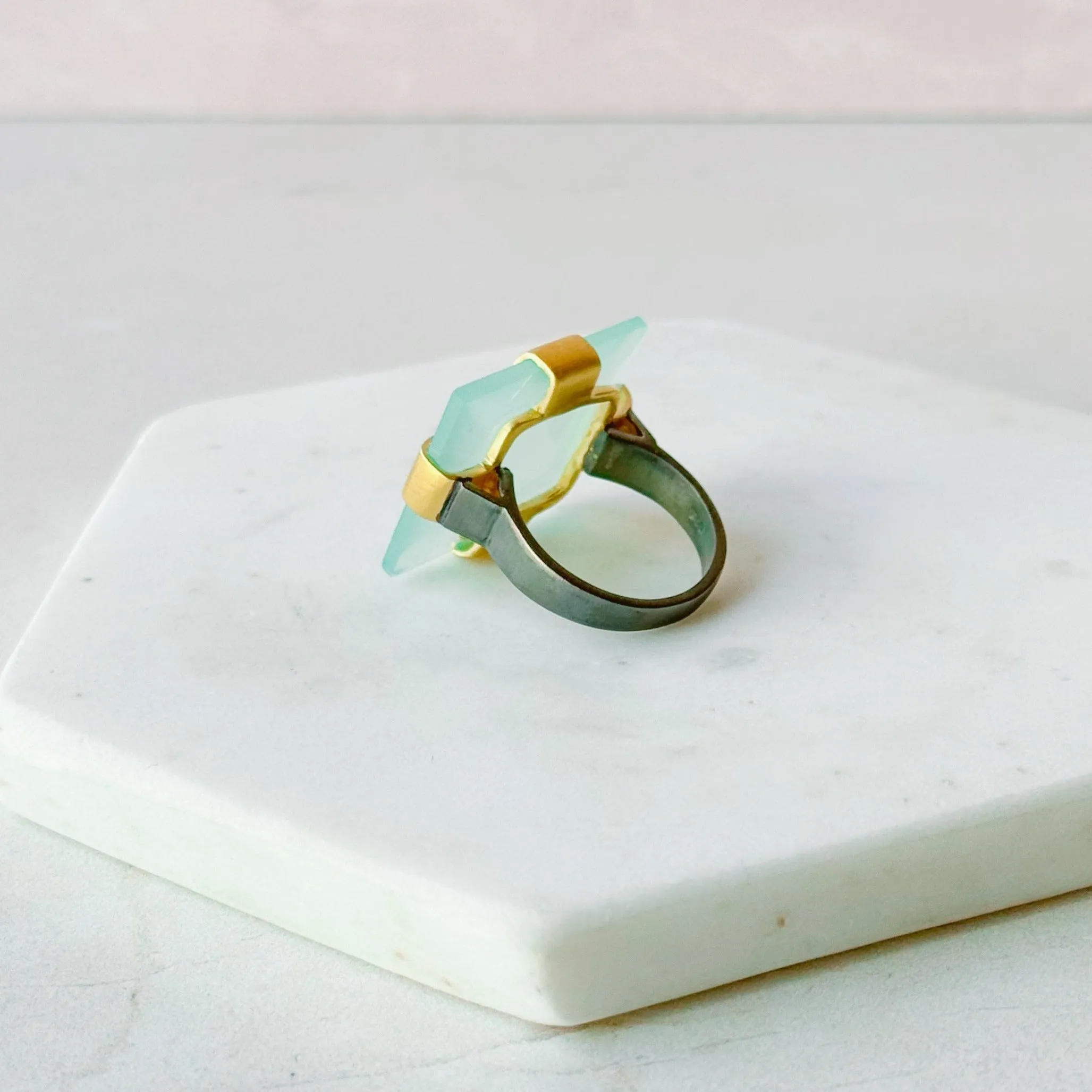 Faceted Square Blue Chalcedony Bold Ring