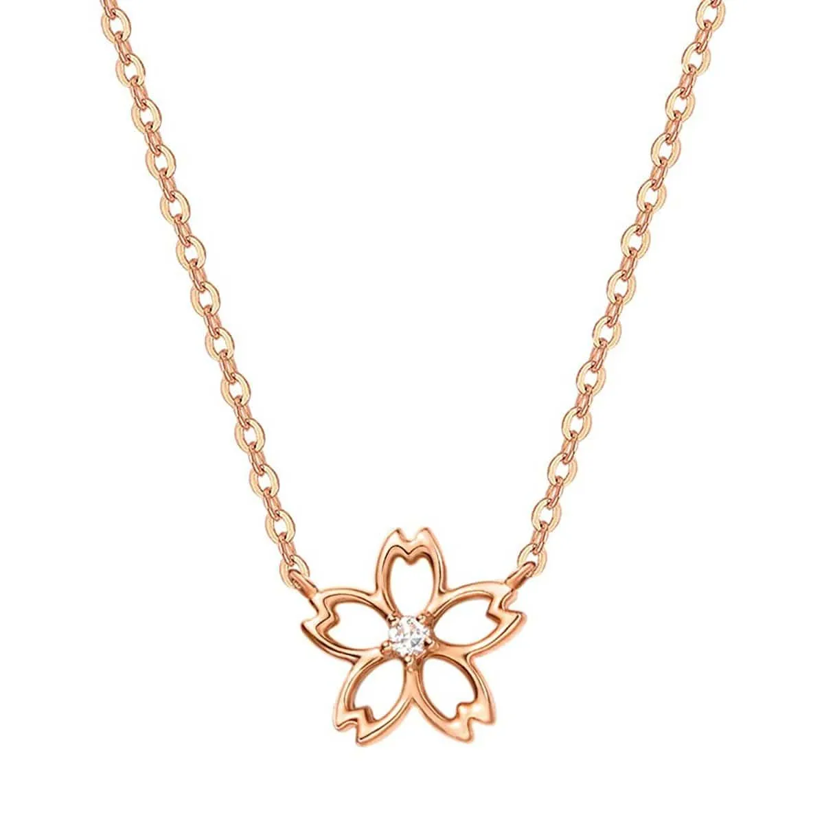 FANCIME "Lia" Cute Cherry Blossom Flower 14K Rose Gold Necklace