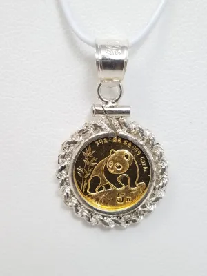 Fancy 1990 5 Yuan 1/20th Panda Gold Coin In Sterling Silver Pendant Coin Frame