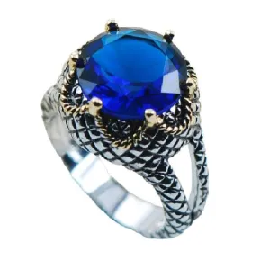 Fancy Blue CZ Sapphire Ring - 925 Sterling Silver