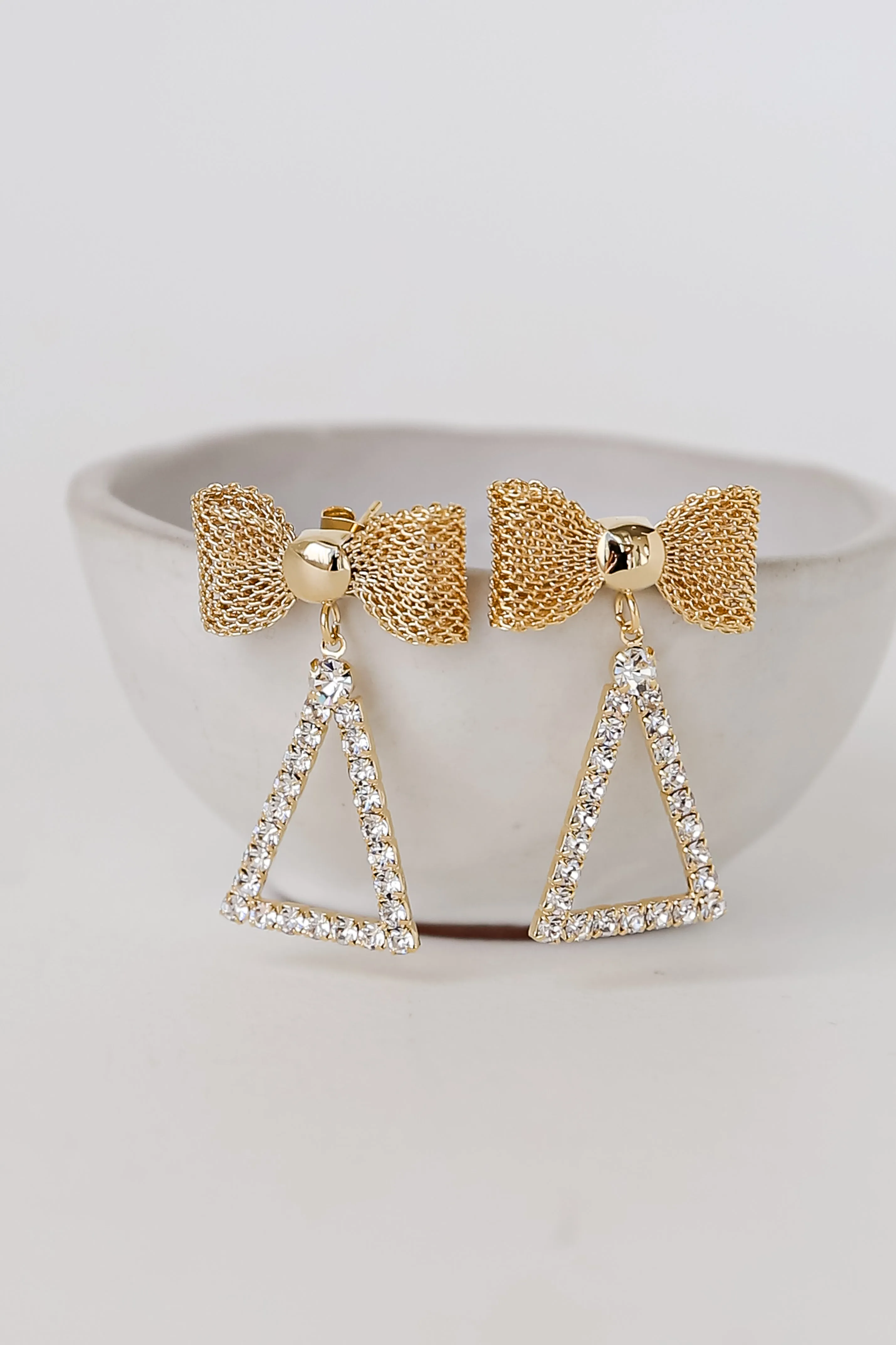 FINAL SALE - Nicole Gold Rhinestone Bow Drop Earrings