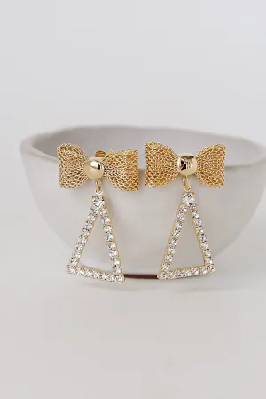 FINAL SALE - Nicole Gold Rhinestone Bow Drop Earrings