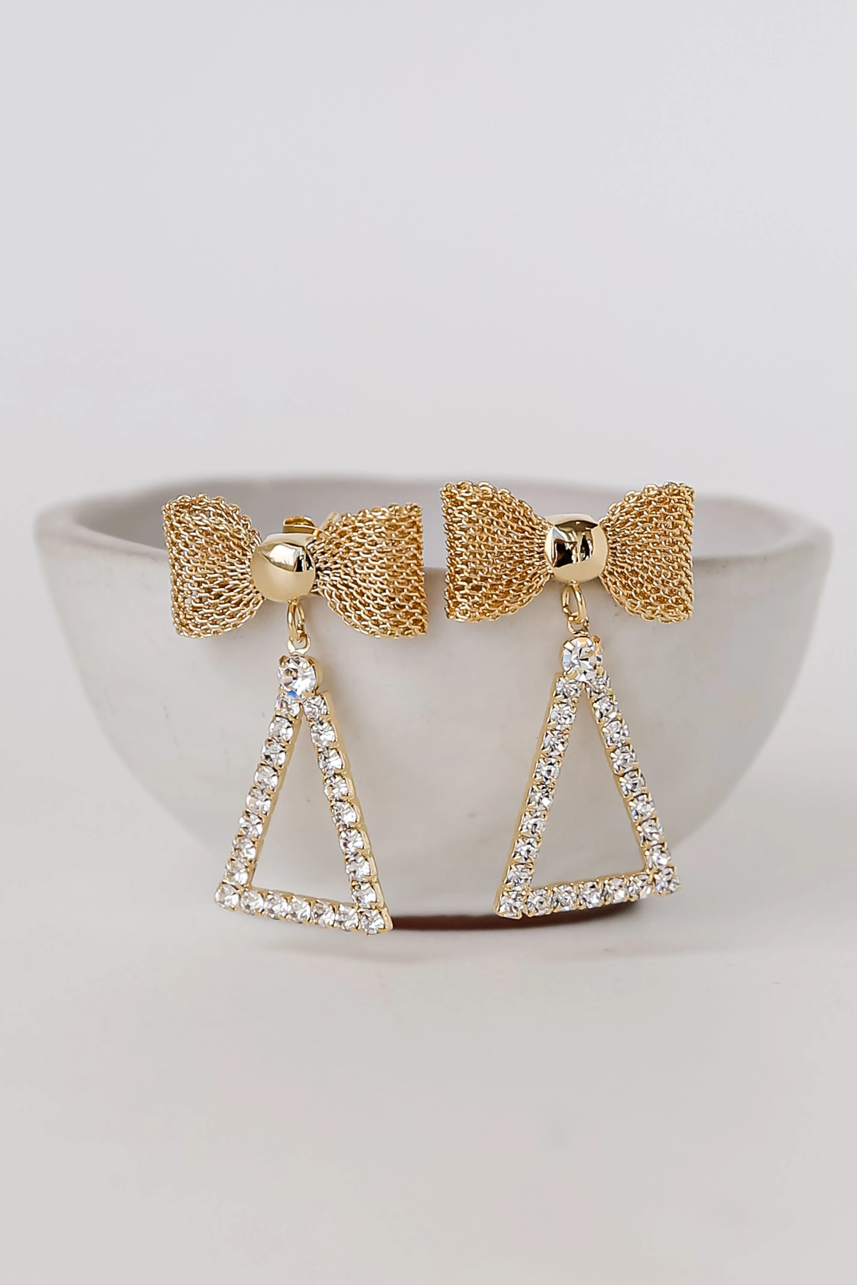 FINAL SALE - Nicole Gold Rhinestone Bow Drop Earrings