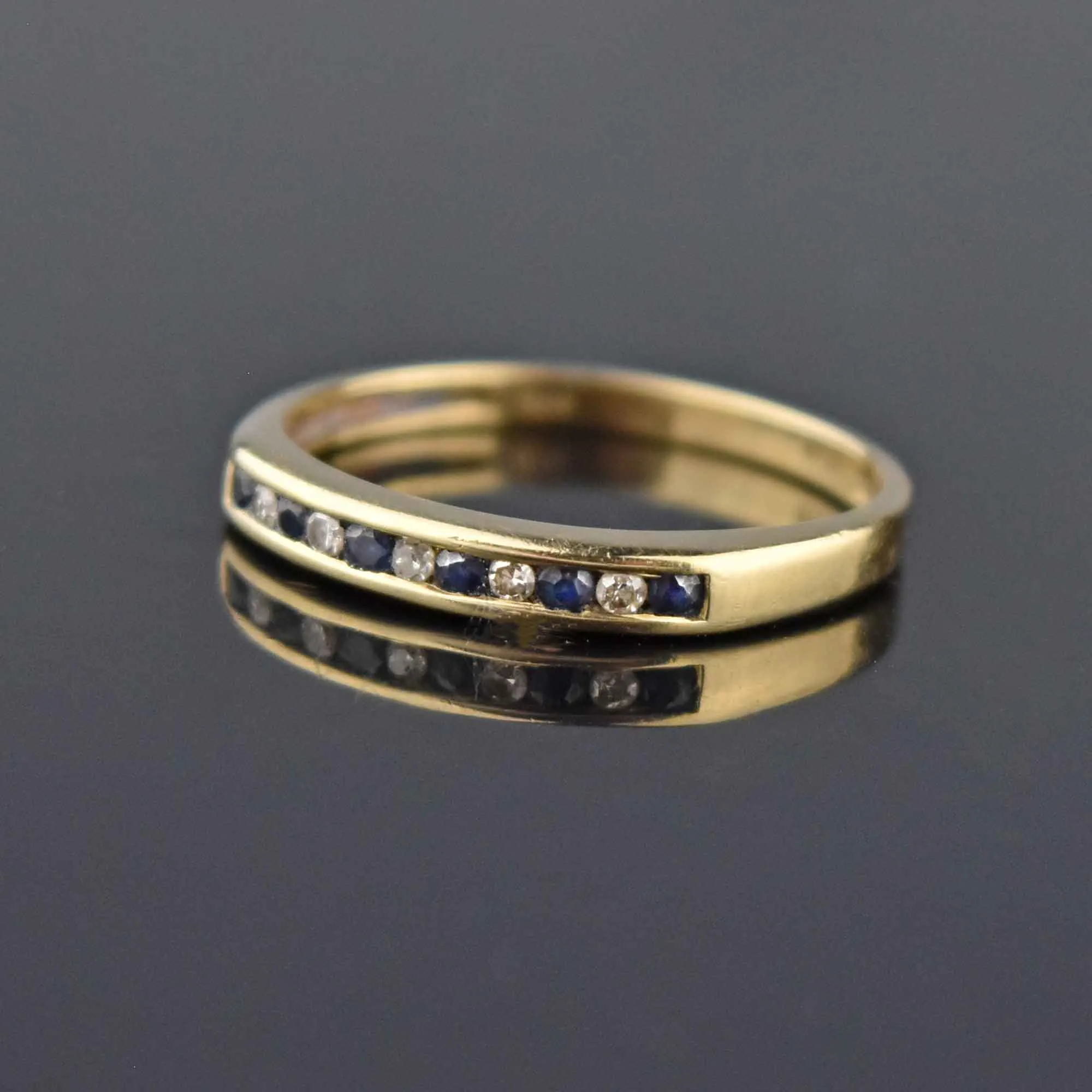 Fine Vintage Gold Half Eternity Diamond Sapphire Ring