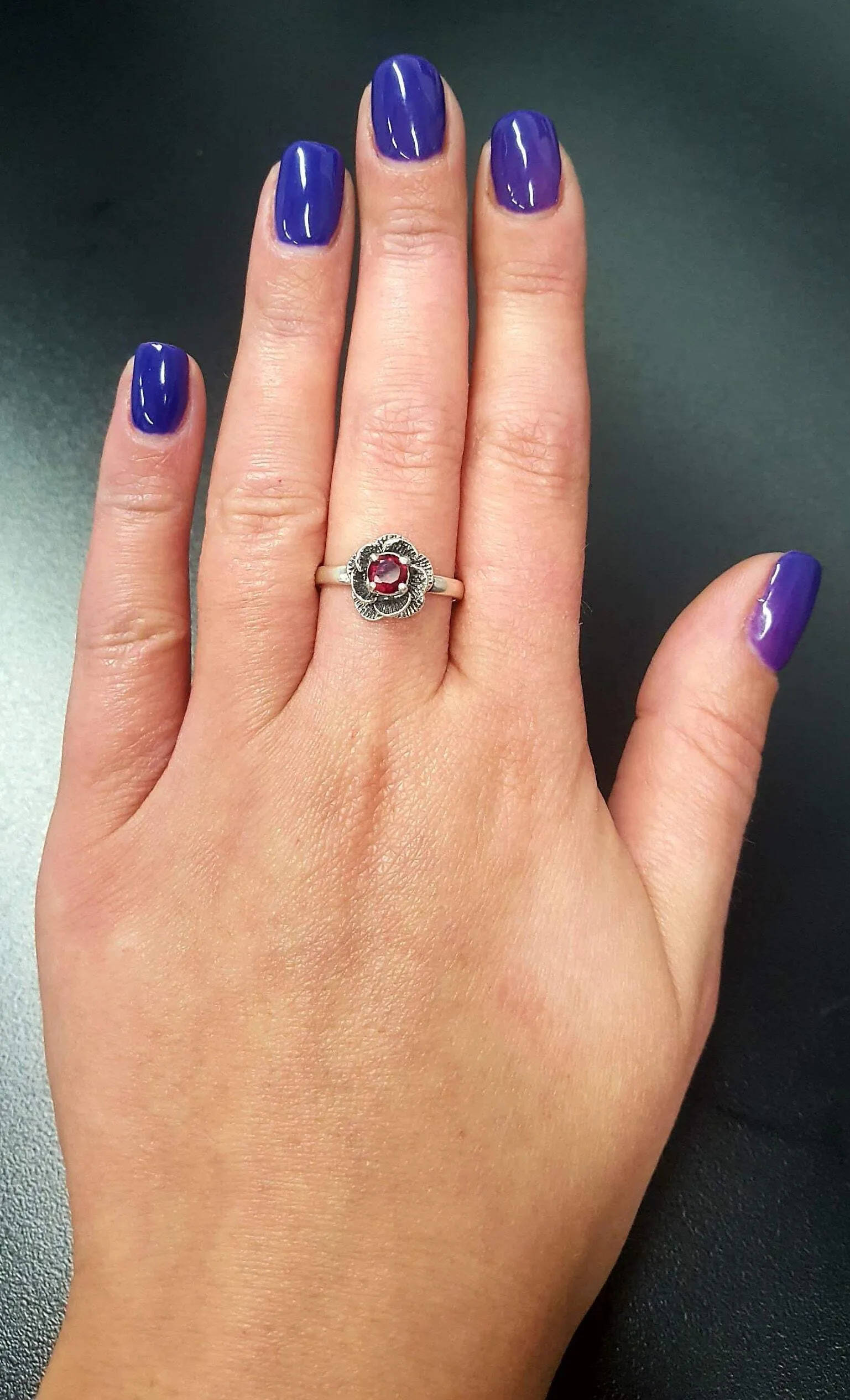 Flower Ruby Ring - Red Ruby Ring, Pink Flower Ring