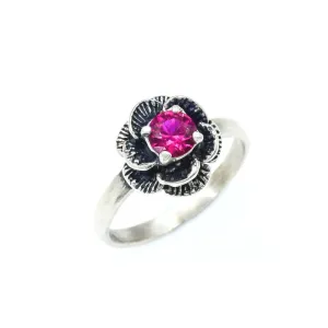 Flower Ruby Ring - Red Ruby Ring, Pink Flower Ring