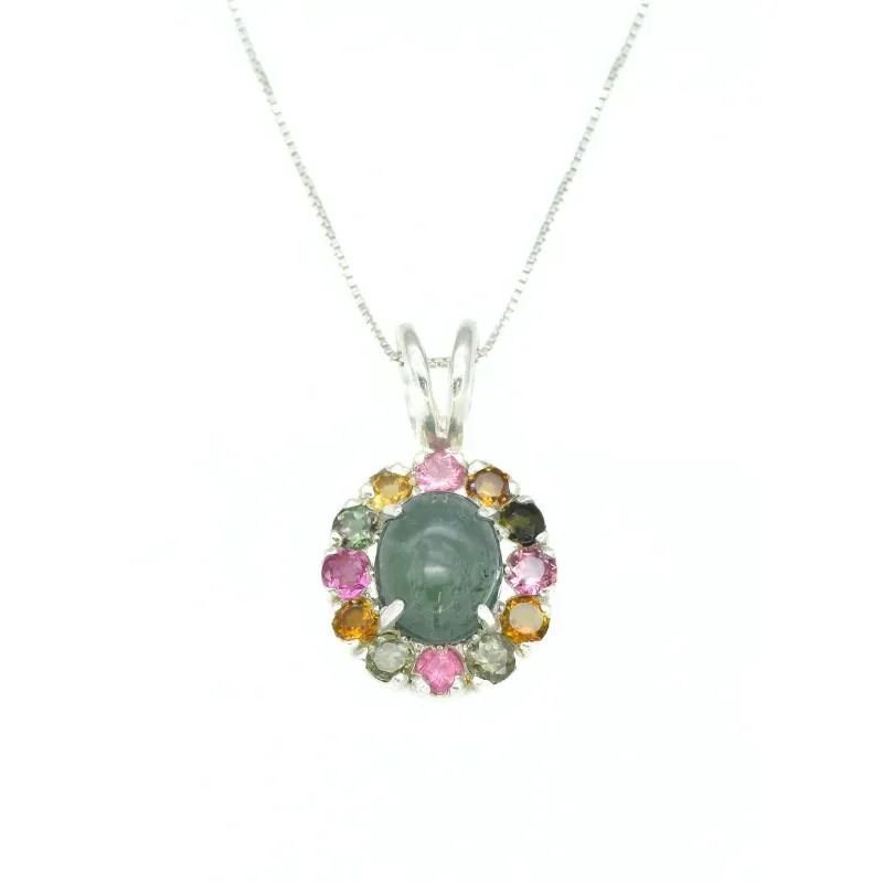 Flower Tourmaline Necklace - Victorian Tourmaline Necklace - Statement Flower Pendant