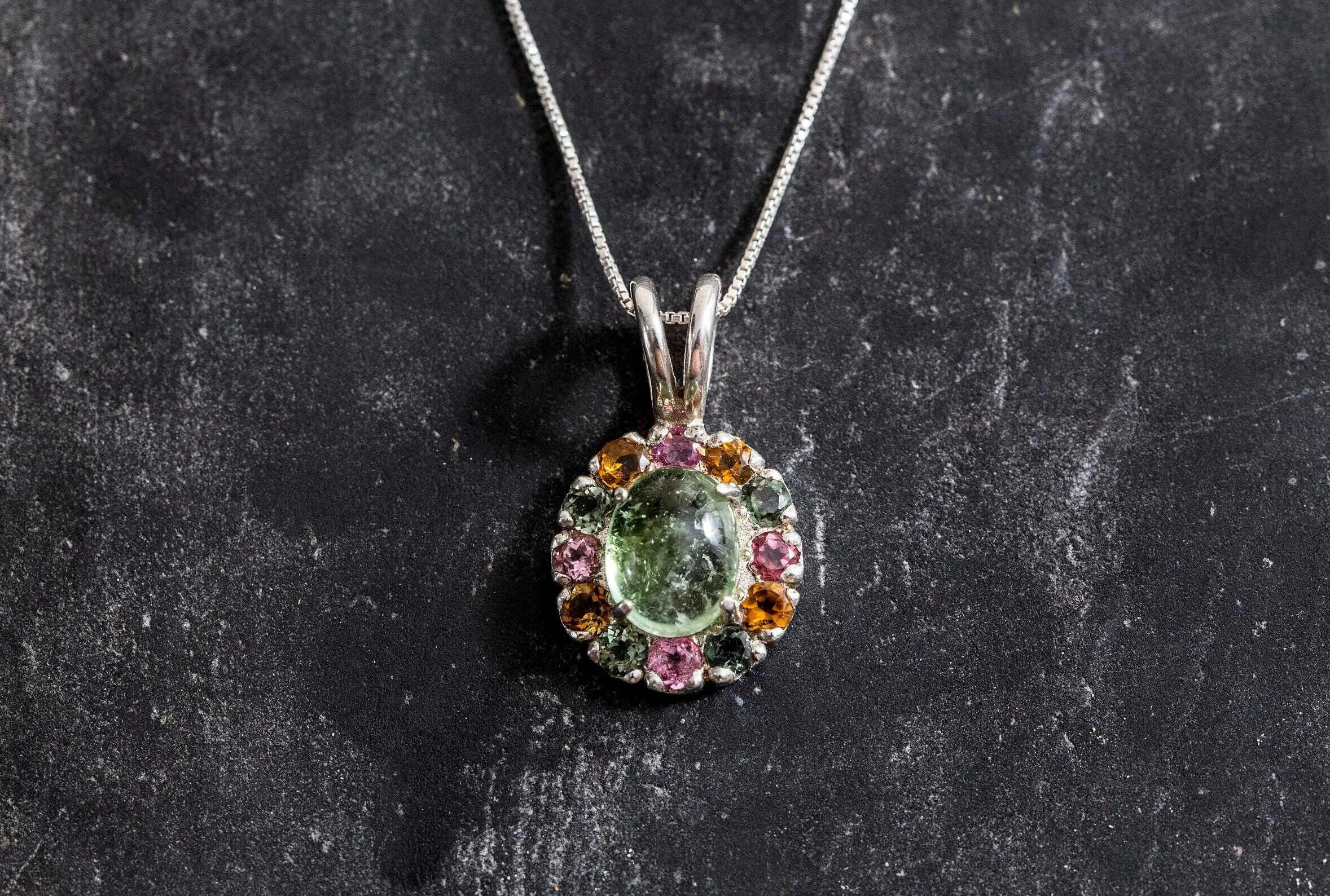 Flower Tourmaline Necklace - Victorian Tourmaline Necklace - Statement Flower Pendant