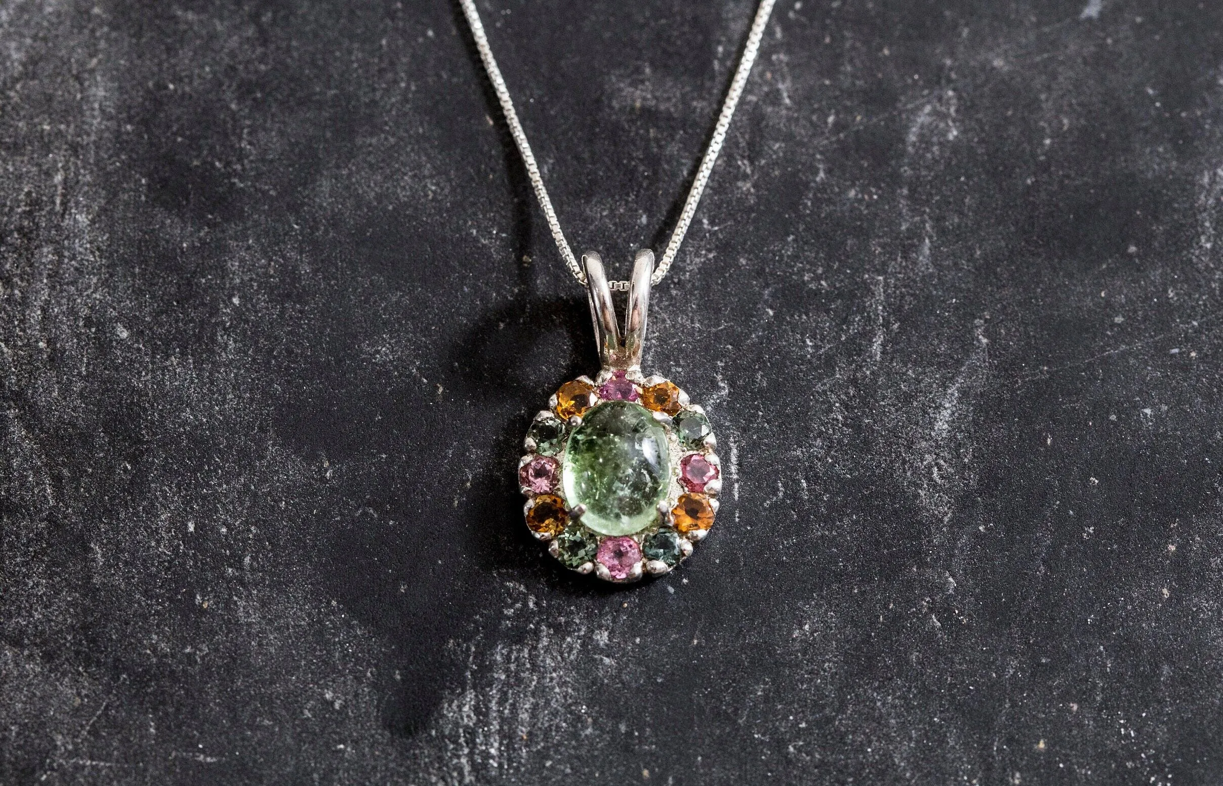 Flower Tourmaline Necklace - Victorian Tourmaline Necklace - Statement Flower Pendant