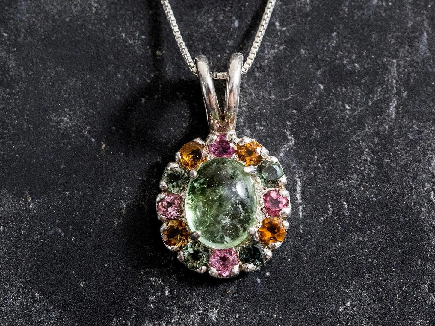 Flower Tourmaline Necklace - Victorian Tourmaline Necklace - Statement Flower Pendant