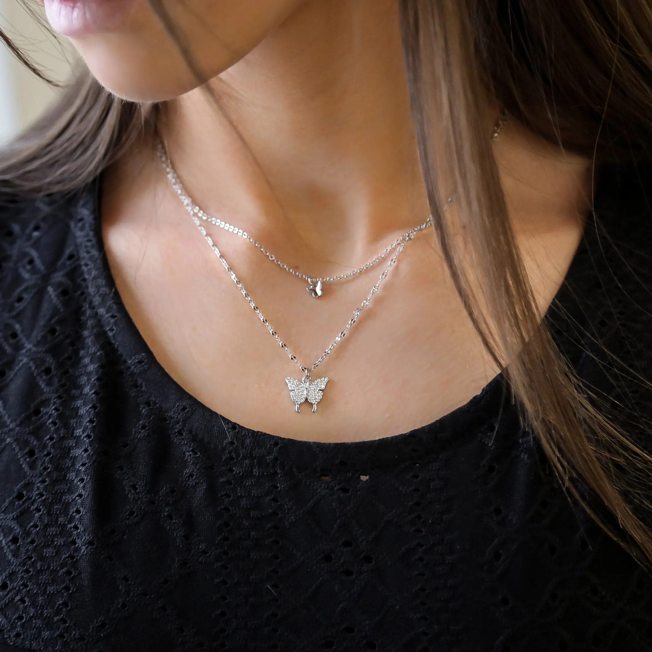 FLUTTER | Sterling Silver Zircon Butterfly Necklace