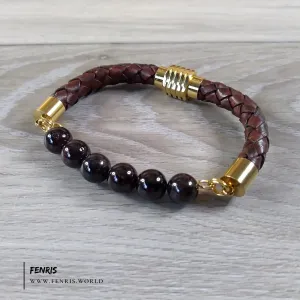 Garnet Gemstone & Cognac Brown Leather Bracelet | Fenris