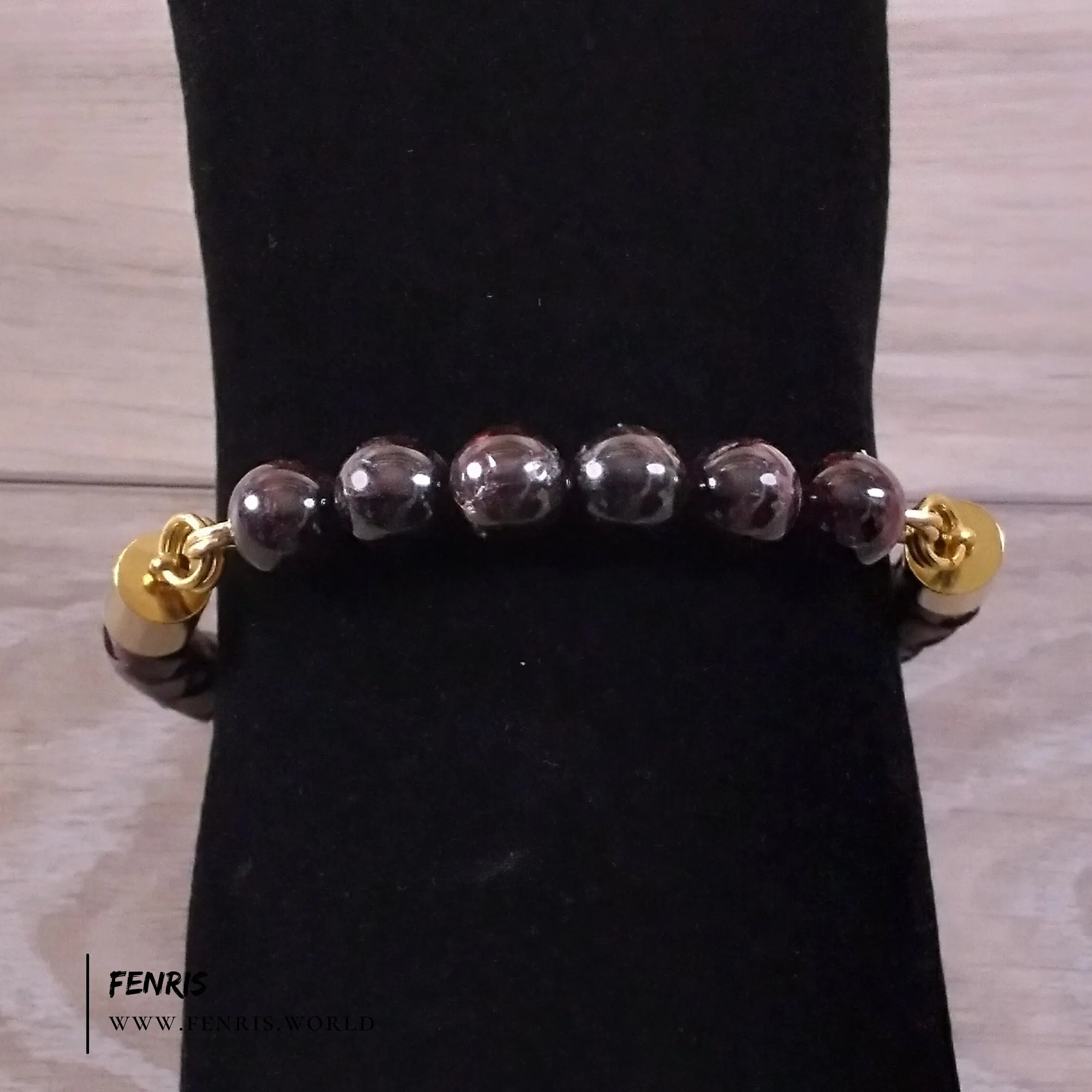 Garnet Gemstone & Cognac Brown Leather Bracelet | Fenris