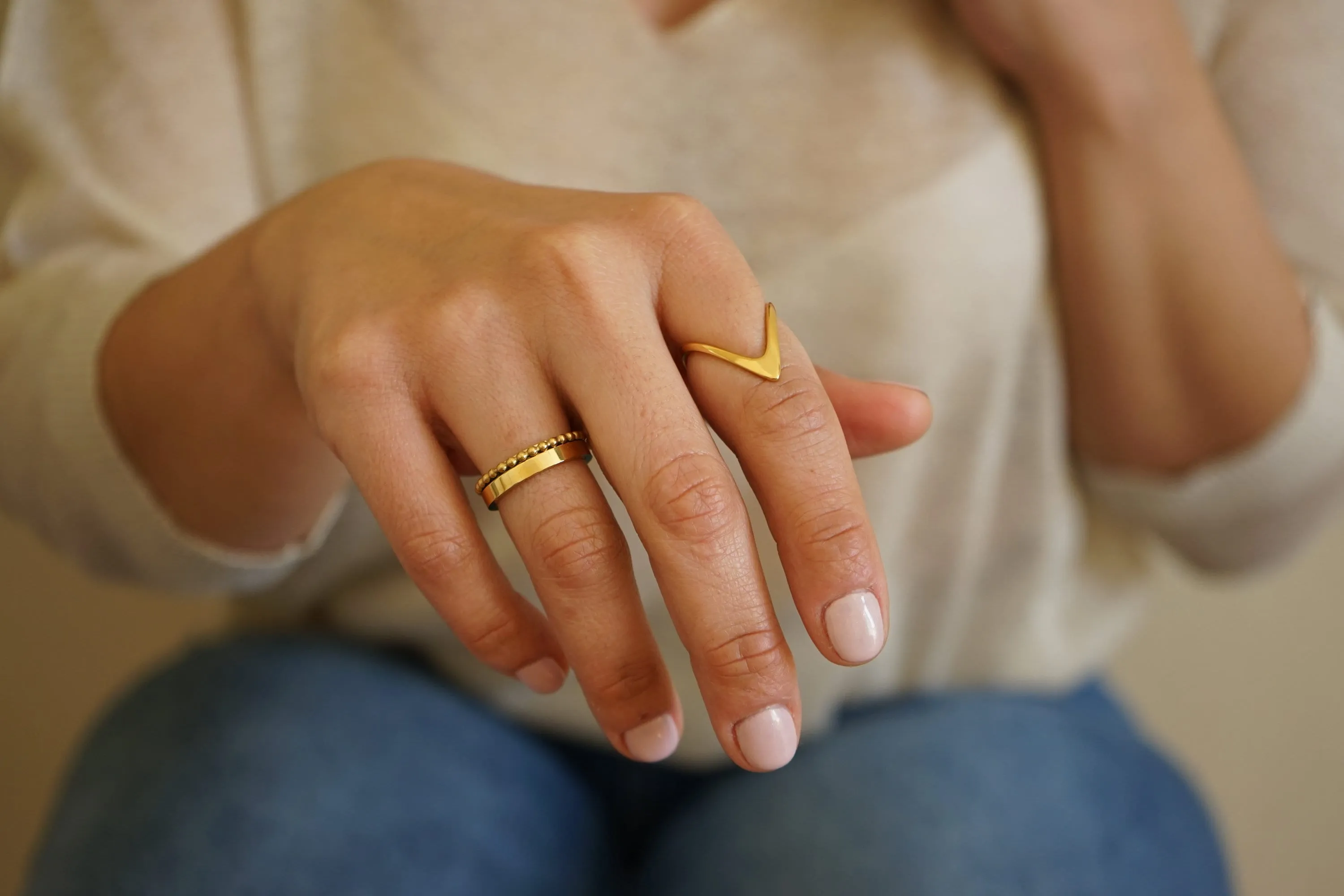 Geometric V Stainless Steel Gold Ring