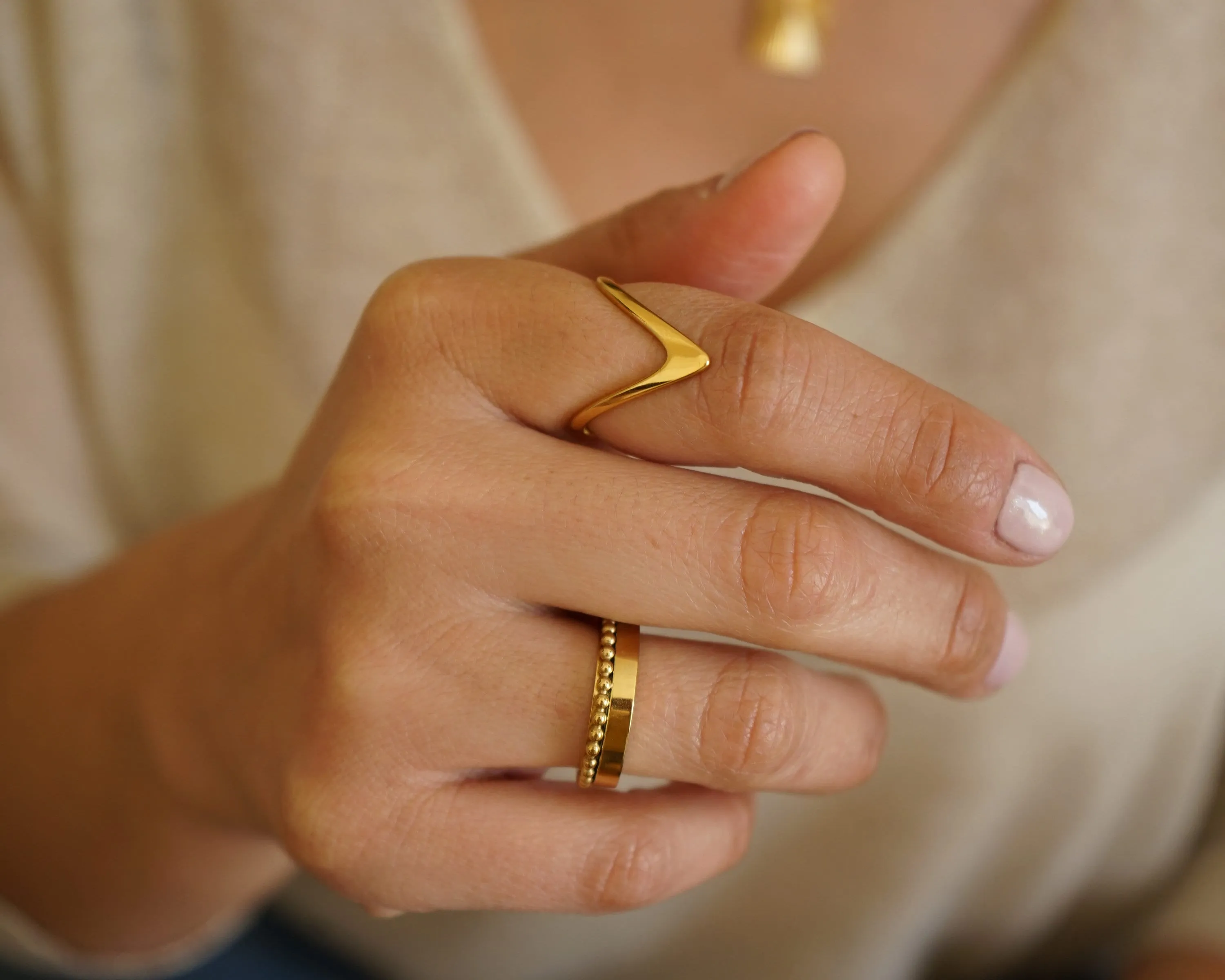 Geometric V Stainless Steel Gold Ring