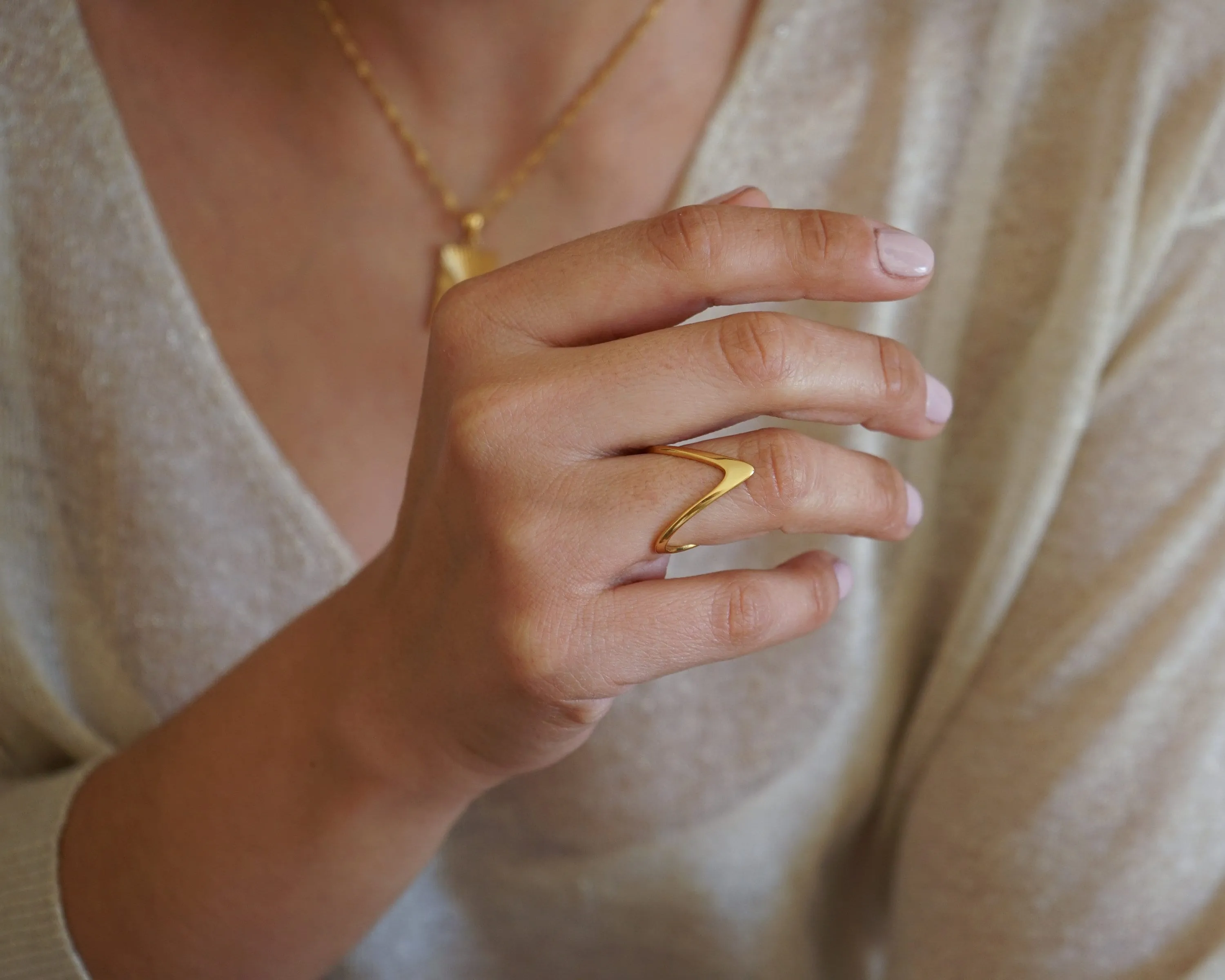 Geometric V Stainless Steel Gold Ring