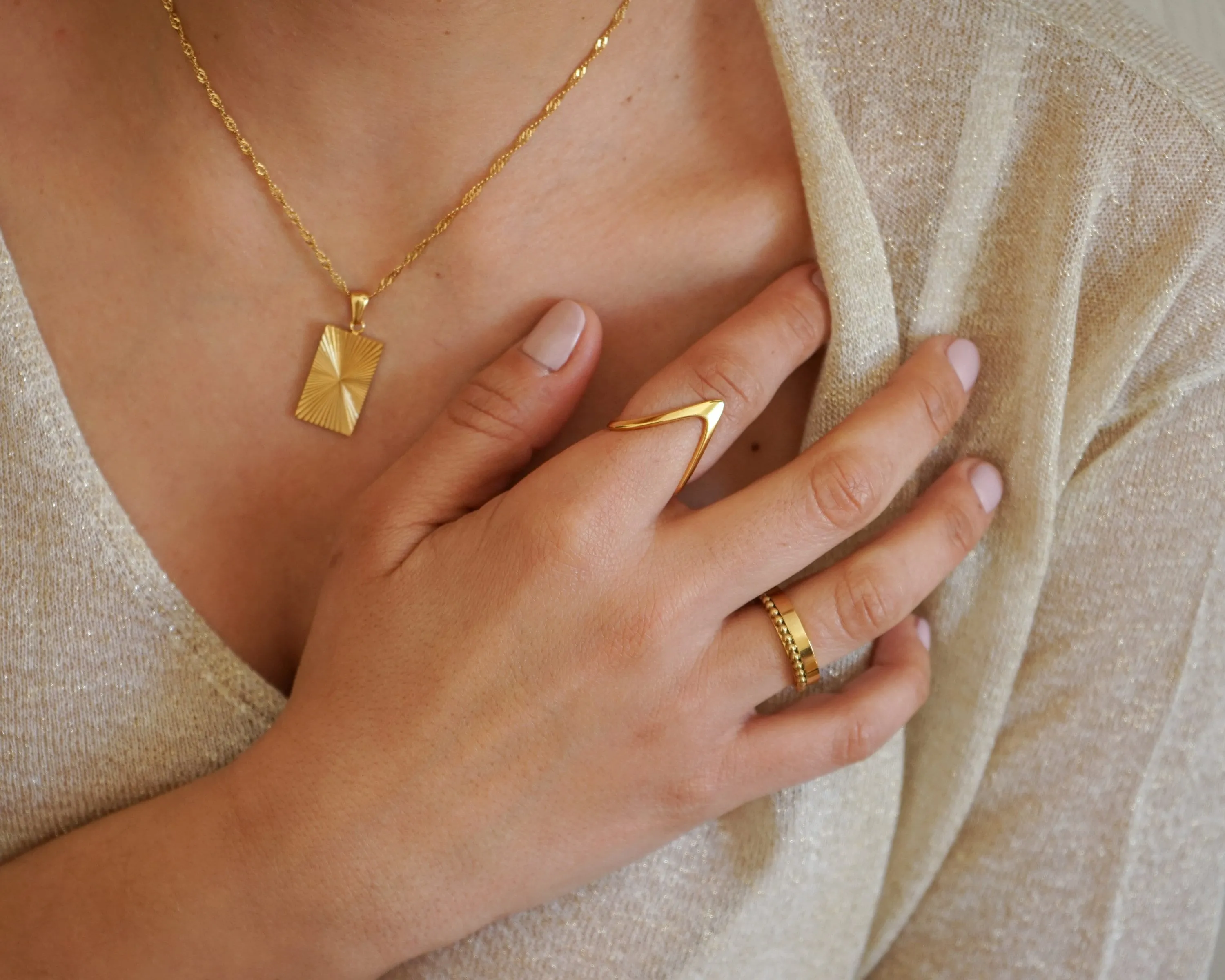 Geometric V Stainless Steel Gold Ring