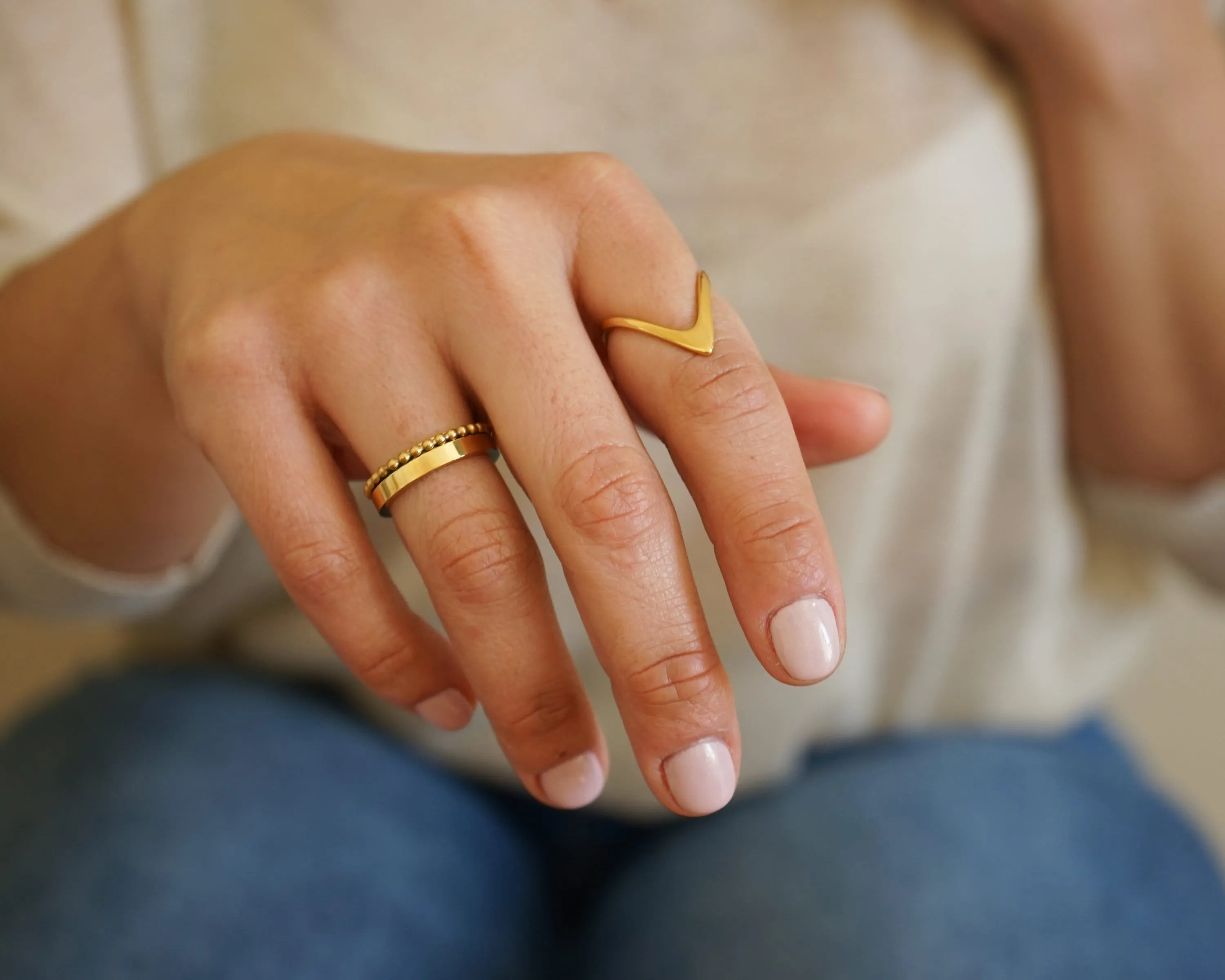 Geometric V Stainless Steel Gold Ring