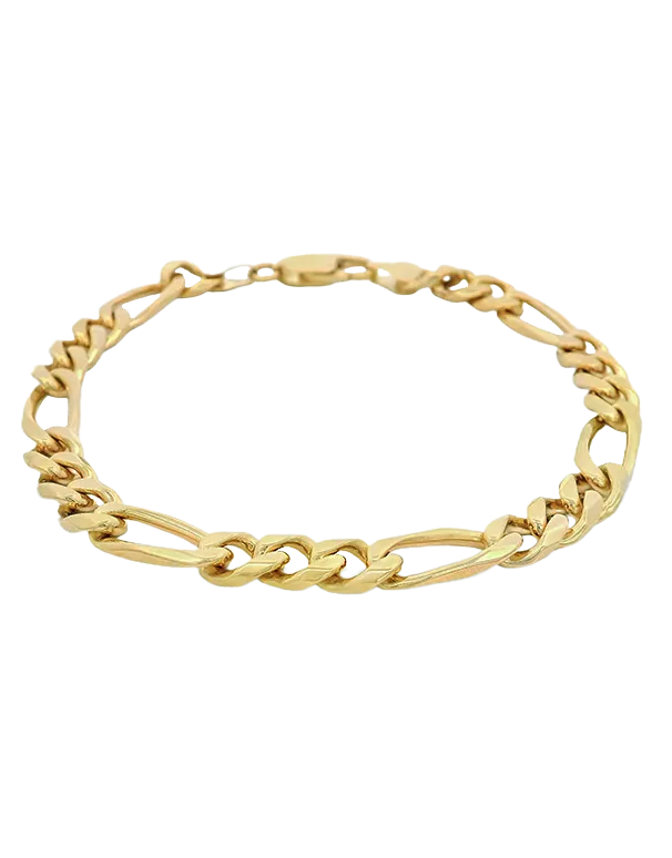 Gold Bracelet- 10ct Yellow Gold 3-1 Figaro 21.5cm Bracelet- 784602