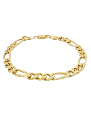 Gold Bracelet- 10ct Yellow Gold 3-1 Figaro 21.5cm Bracelet- 784602