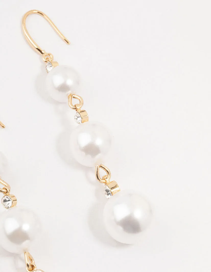 Gold Diamante Pearl Drop Earrings