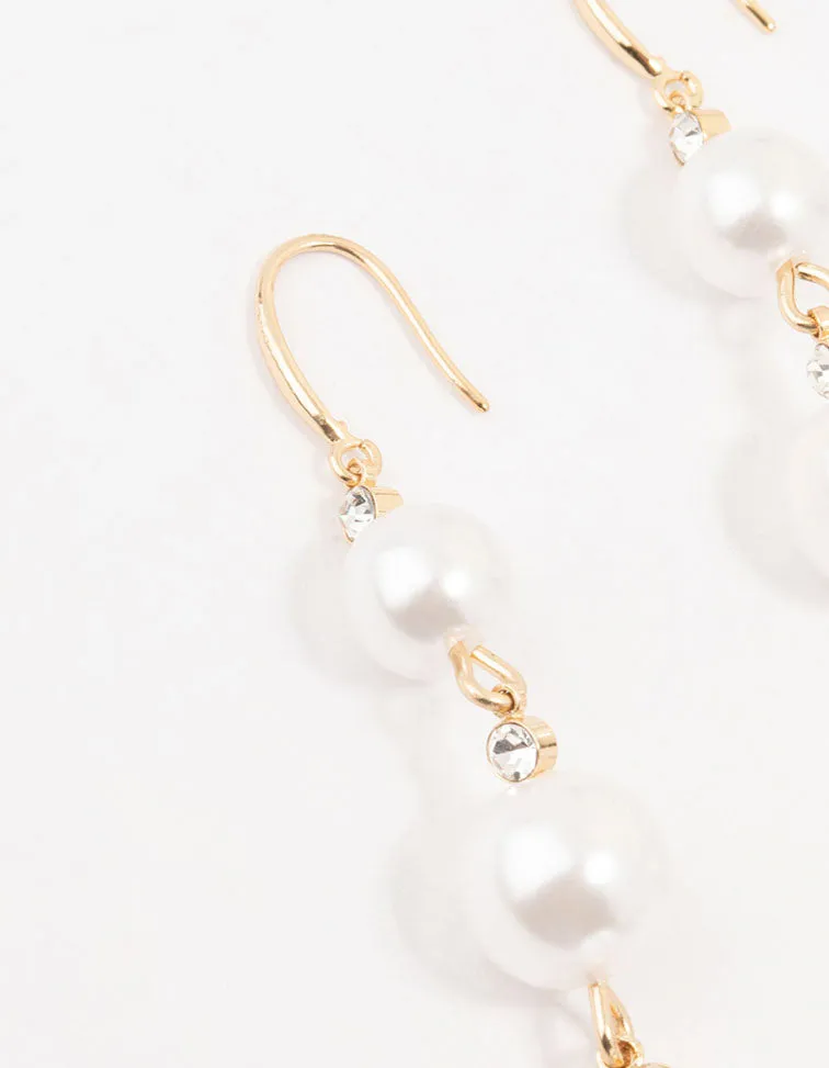 Gold Diamante Pearl Drop Earrings