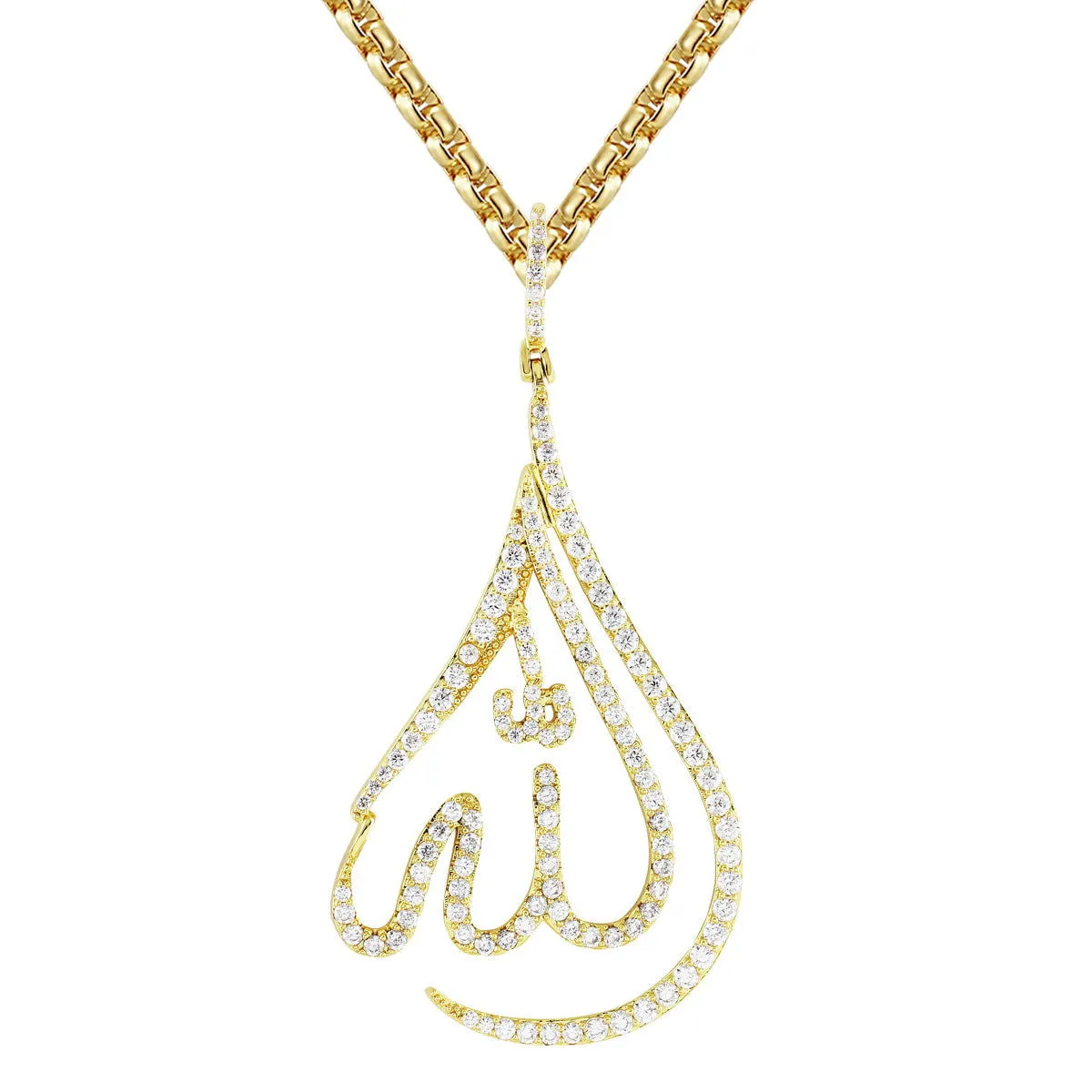 Gold Finish Arabic Allah Muslim God Charm .925 Silver Pendant