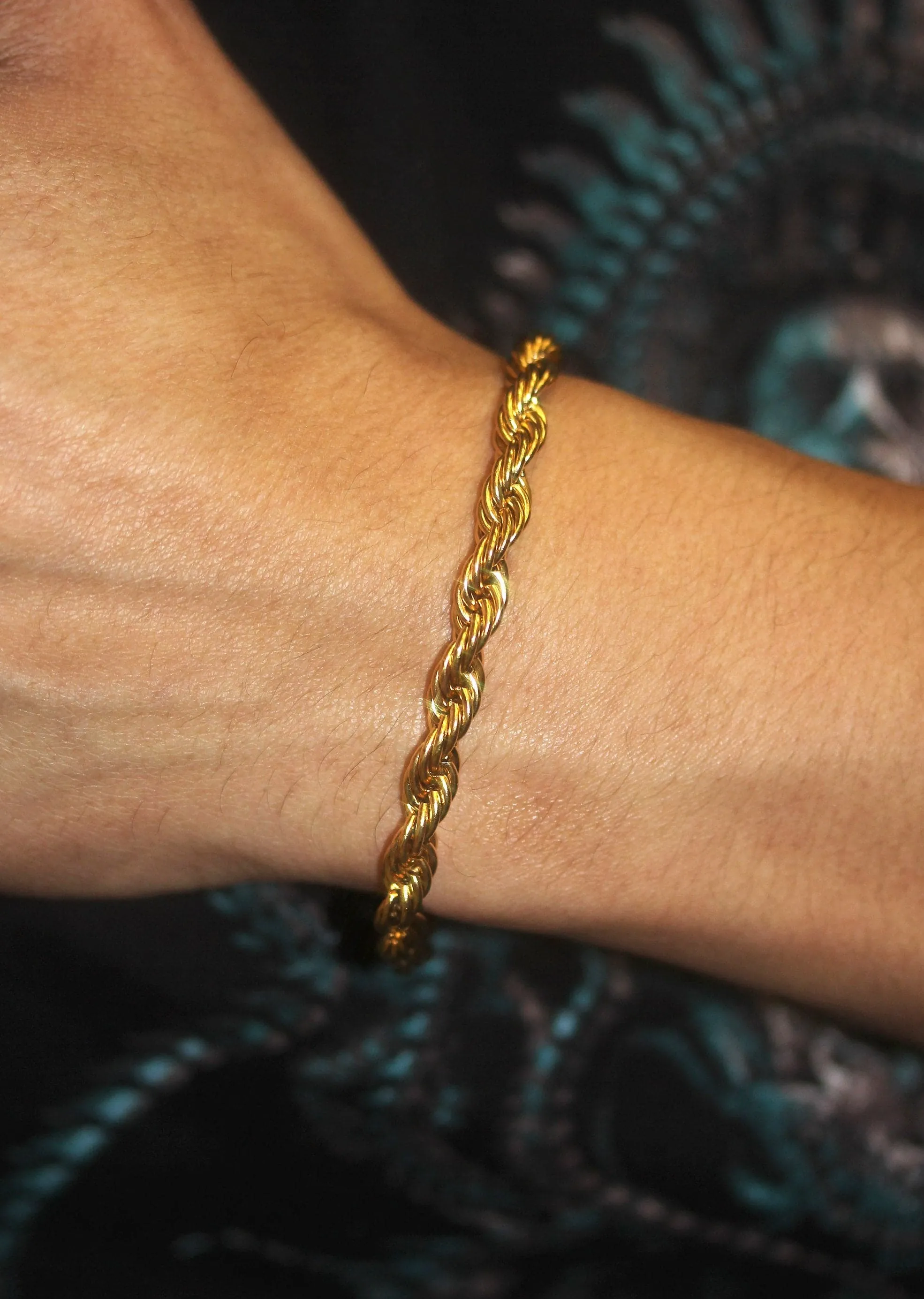 Gold Plated Mens Solid Rope Bracelet