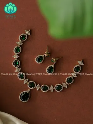 GREEN TEAR pendant -Traditional south indian premium neckwear with earrings- Zivara Fashion- latest jewellery design.