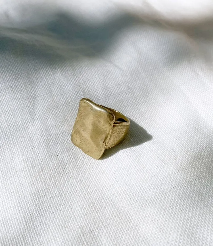 Hawkly Square Medallion Ring (Bronze or Silver)