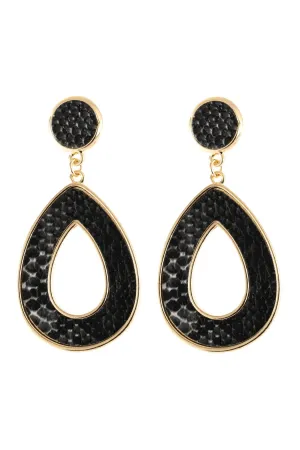 Hde2592 - Linked Pear-Shape Snake Skin Printed Dangle Post Earrings